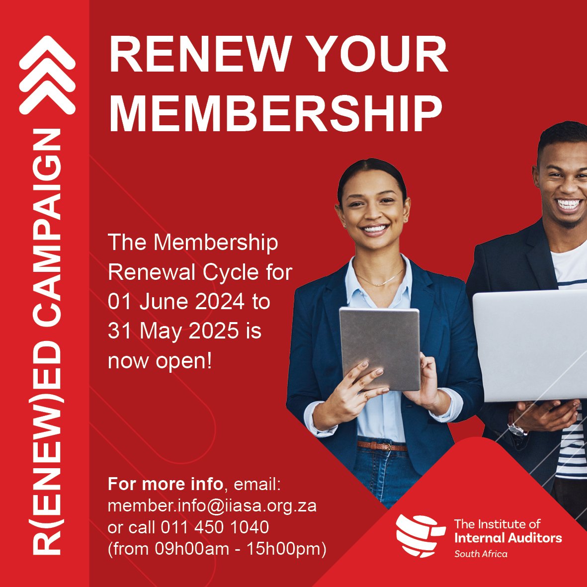 🔔Don't miss out! 

It's time to renew your IIASA membership for the period from 1 June 2024 to 31 May 2025. 

For details, email member.info@iiasa.org.za or call 011 450 1040 (9h00 - 15h00). 

#iiasa #membershiprenewal #professionalgrowth