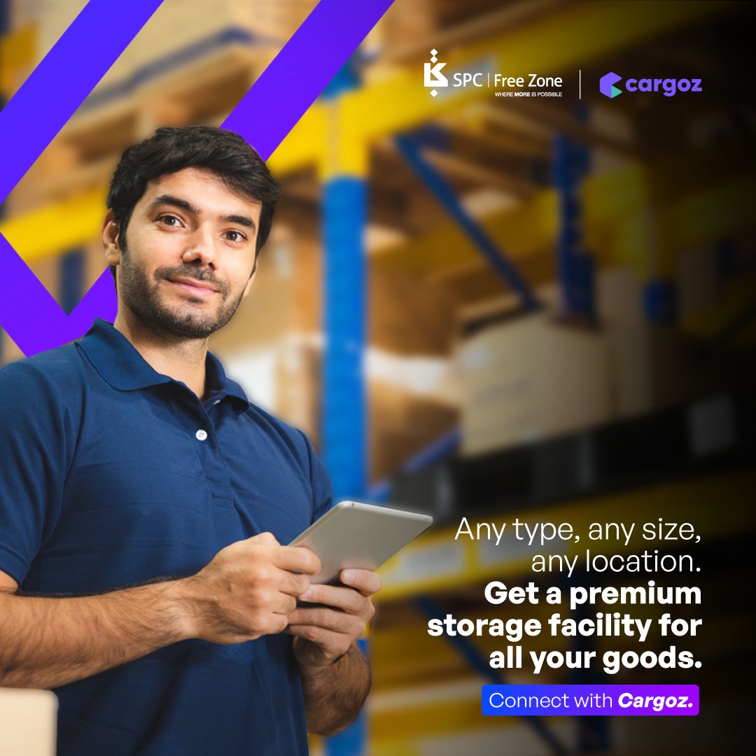 SPCFreeZone's tweet photo. Access a massive warehouse network with a centralized view of your inventory and a host of other unique benefits with Cargoz! 
Visit https://t.co/uuBJLuUDlk and follow just four steps to store your goods in under 48 hours or call +971 54 586 5480 https://t.co/AvHcq7i24N