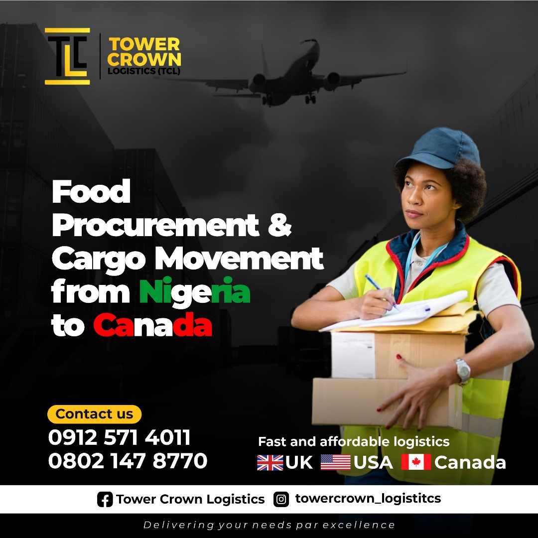 Move your goods from Nigeria to Canada with ease and confidence! 

Tower Crown Logistics offers seamless and affordable procurement and cargo movement solutions. 

 #TowerCrownLogistics
 #LogisticsSolutions
 #NigeriaToCanada
