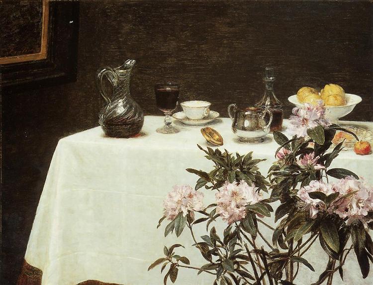 Henri Fantin-Latour 'Still Life, Corner of a Table', 1873, oil on canvas, still life, interior, realism. Art Institute of Chicago.