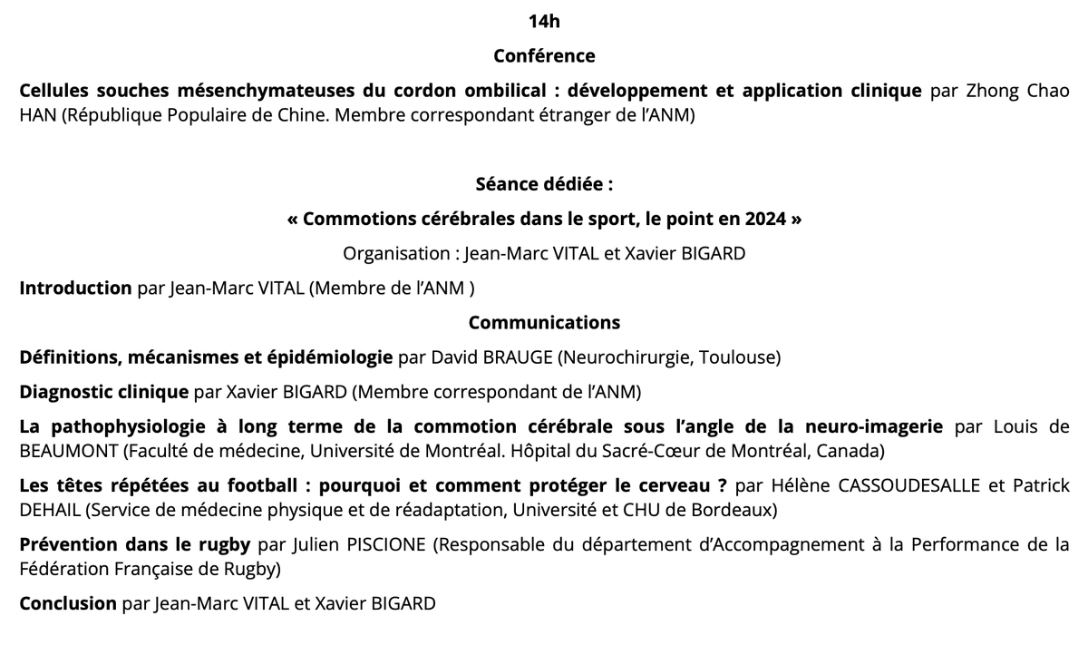 [LES SEANCES DE L'ANM] 📆Suivez en direct la séance de demain à 14h30 « #Commotions #cérébrales dans le #sport, le point en #2024 » @UMontreal @univbordeaux @CHUBordeaux ➡️ bit.ly/475rTgb