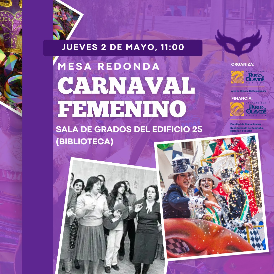 #hoy, 2 de mayo, a las 11 h, no te pierdas la mesa redonda: La mujer y el Carnaval de Cádiz. Historia viva de su relación. Será en la Sala de Grados del edificio 25 (@bibupo). Entrada libre hasta completa aforo. + Info: upo.es/facultad-human…