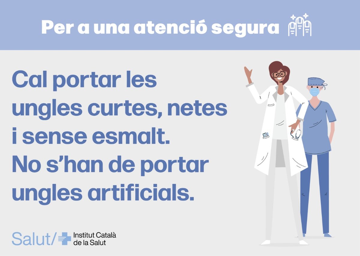 📅 Aquest diumenge és el #DMHigienedeMans. Des de l’#icscat promovem l’atenció segura a la ciutadania als nostres professionals.   🖐🏻 Les mans i els canells han d’estar lliures de joies: anells, polseres, rellotges... #DMHigienedeMans