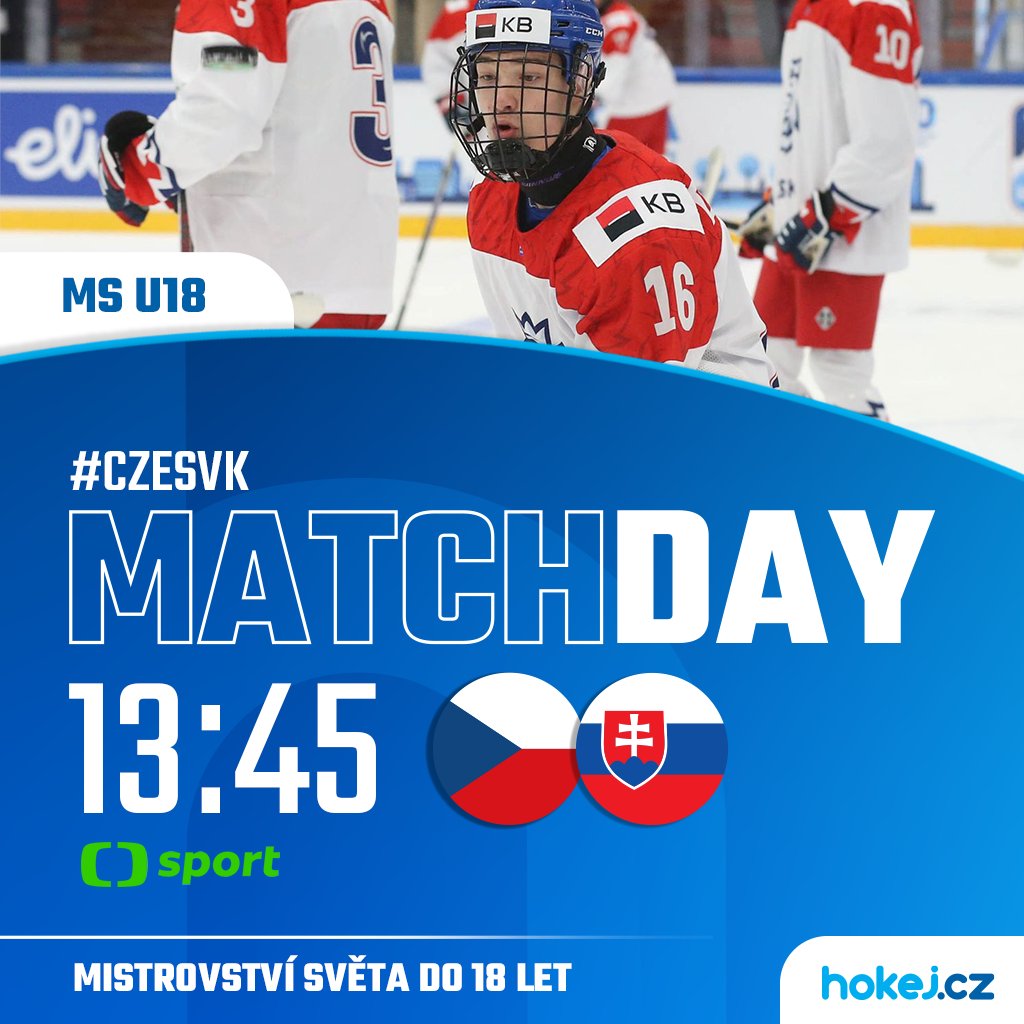 🔥 Dnes nás čeká ČTVRTFINÁLE! ⚔️

🇨🇿 Česká reprezentace do 18 let bude o poslední čtyřku bojovat proti 🇸🇰 Slovensku, které se na šampionátu zatím trápilo 👀 #hokejcz

📷: IIHF