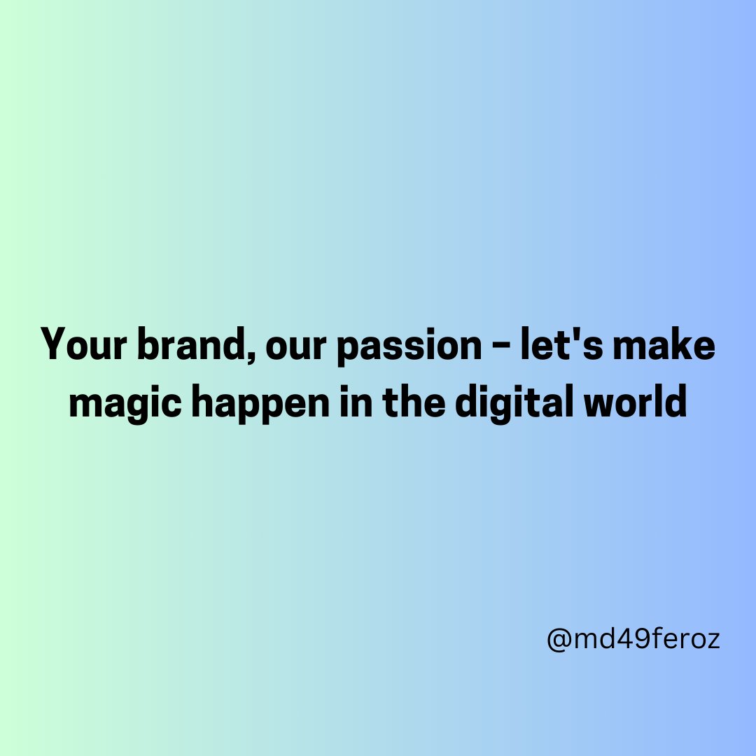 Your brand, our passion – let's make magic happen in the digital world.
#DigitalMarketing  #Marketing  #socialmediamarketing #socialmediamanager