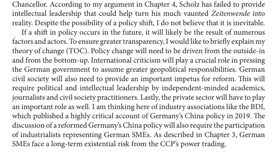 In my newest book 'Germany and China: How Entanglement Undermines Freedom, Prosperity and Security' (Bloomsbury, 2024) 📖🇩🇪🇨🇳 I have outlined my theory of change (TOC) /3