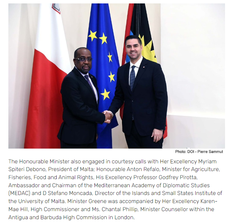 Our Director @stefanomoncada received Hon EP Chet Greene, Foreign Affairs Minister of Antigua and Barbuda during his official visit to Malta on 22 April During the #SIDS4 Int'l Conference, ISSI will contribute to Malta's support of #SIDS on climate issues t.ly/46pWJ