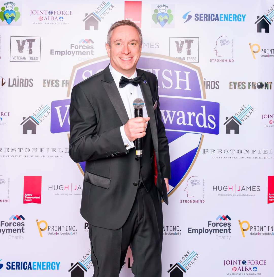 Huge thanks to @djmarkmckenzie  for Hosting the Scottish #VeteransAwards that was held at @PrestonfieldHH

Another night full of positives for our community!

Thank you Mark for supporting our Veterans, serving reservists & organisations that support our community! 

#veterans