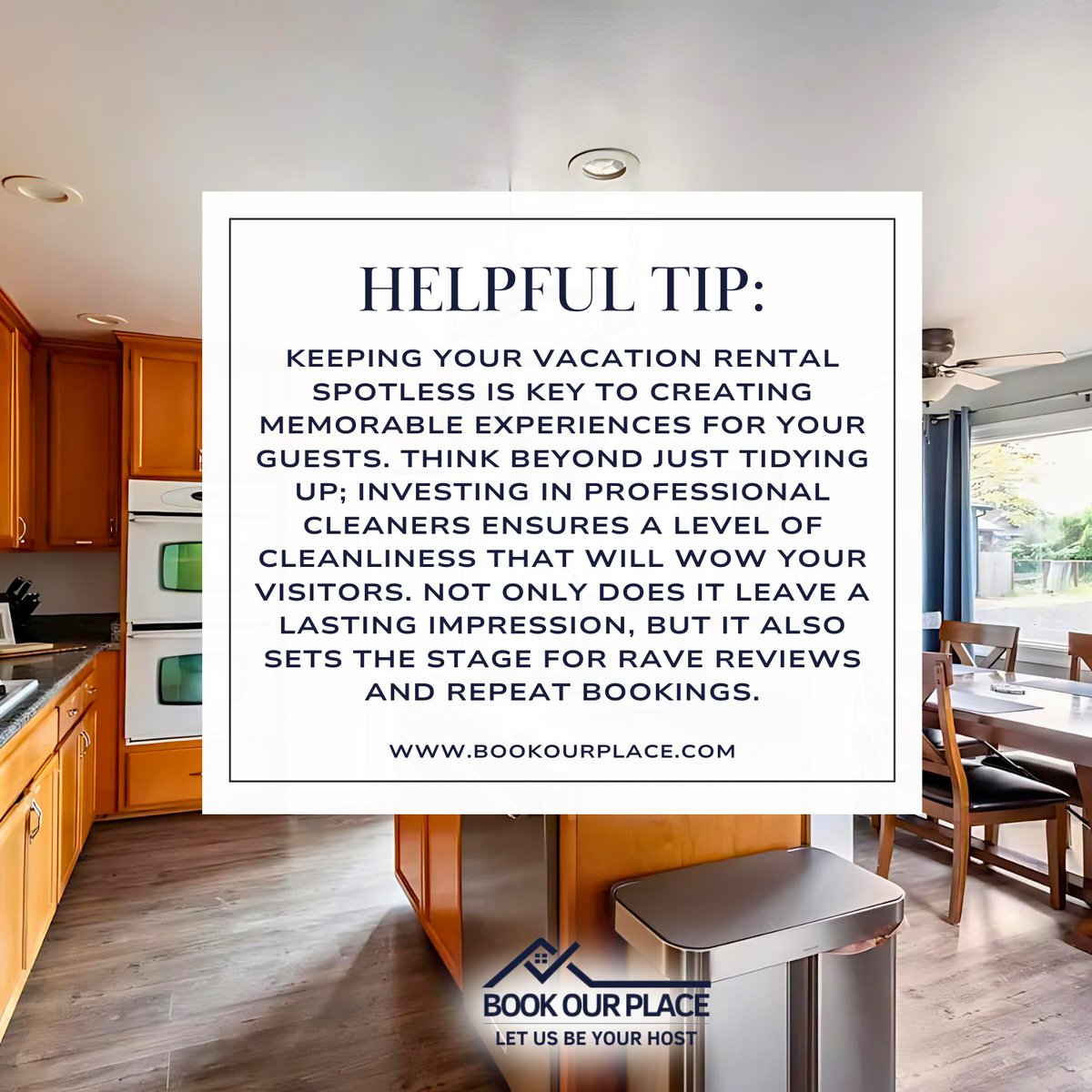 Discover why maintaining spotless cleanliness is the secret ingredient to unforgettable guest experiences!
Dive into our blog for more tips:
bookourplace.com/tips-for-maxim…

#BookOurPlace #PropertyManagement #ShortTermRentals #VacationRental