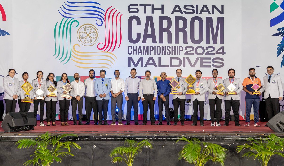 Highlights from the closing ceremony of the Asian Carrom Championship 2024.

Vice President @HucenSembe attended the ACC2024 Closing Ceremony as the chief guest, along with Sports Minister @AbdhullahRafiu.