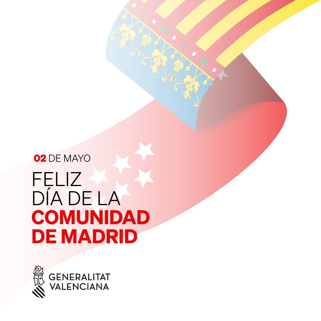 ¡Feliz día a todos los madrileños y madrileñas especialmente a los que han encontrado en la Comunitat Valenciana su segundo hogar! Somos comunidades unidas por lazos económicos y afectivos. Siempre seréis bienvenidos en vuestra casa valenciana.