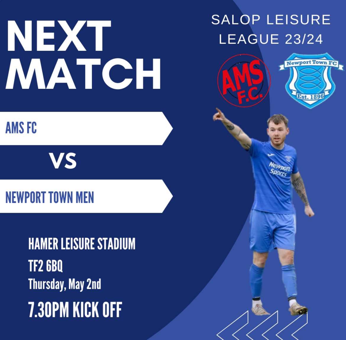 Thursday nights under the lights! This evening our lads face Ams FC, for the second time in 7 days! The lads will be looking to get the double over Ams, after last weeks win. Come down and support the lads! Entry is free! 🐟💙 #UpTheTown #threefishes @NewportTownMens