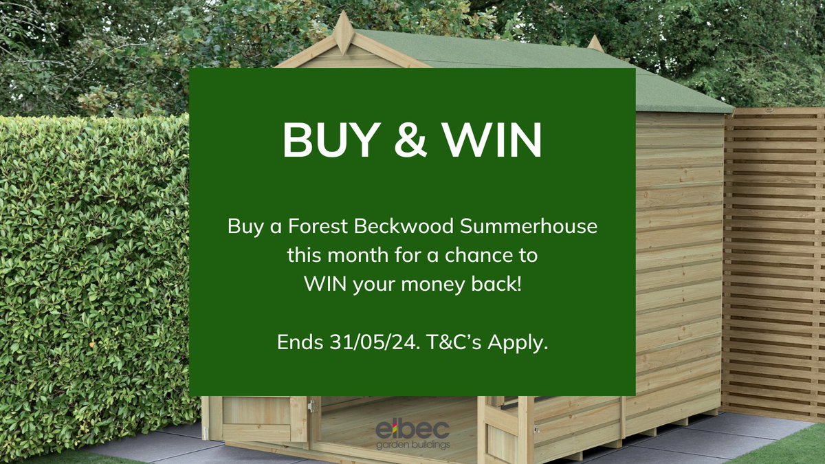 Unlock Your Chance To Win - Buy a Beckwood Summerhouse Today!

⏰ Purchase before the draw closes on Friday, 31st May 2024 at 5 PM.

👉 t.ly/BZwXG

#elbecgardenbuildings #summerhouse #forestgardenbuildings #forestgarden #summerhouses #woodensummerhouses #summergarden