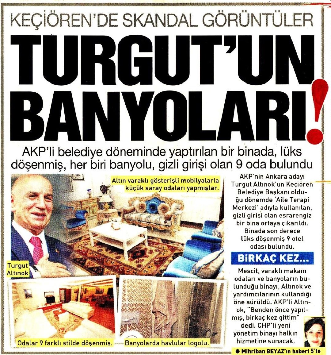 Turgut Altınok'un belediyesinde gizli geçitli 9 odalı yer ortaya çıktı. Her odada banyo var.
Peki banyolar ne için kullanılıyordu?