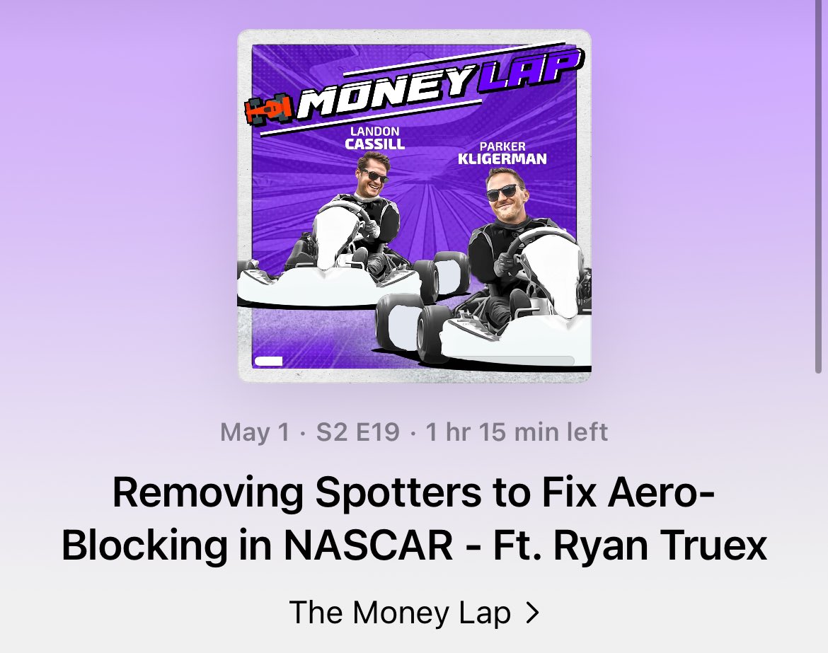 Another @themoneylap episode another 24 hour downloads record We dive deep into the history, psyche and effect of aero blocking Also @XfinityRacing winner @Ryan_Truex came on with great insight, how he won at Dover with the 10th fastest car Links below 👇
