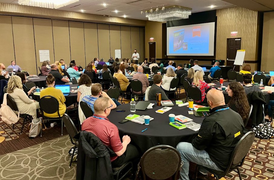 Aaron Hansen kicking off Day One of Developing PLCs for Singletons & Small Schools Workshop for over 65 educators representing 8 states.  @AaronHansen77 @solutiontree  #PLC4IA #AllMeansAll