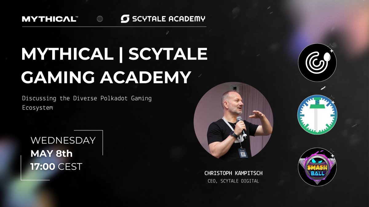 scytaledigital's tweet image. Enter the future of web3 gaming on @Polkadot with the @playmythical x @scytaledigital Gaming Academy!

Join our CEO @DaKampe &amp;amp; the top 3 teams -  @smashballgame, @EVRL00T, @ForestKnight_io on May 8th, 17:00 CEST for a 30-min panel on the Polkadot gaming ecosystem

#scytaleacademy