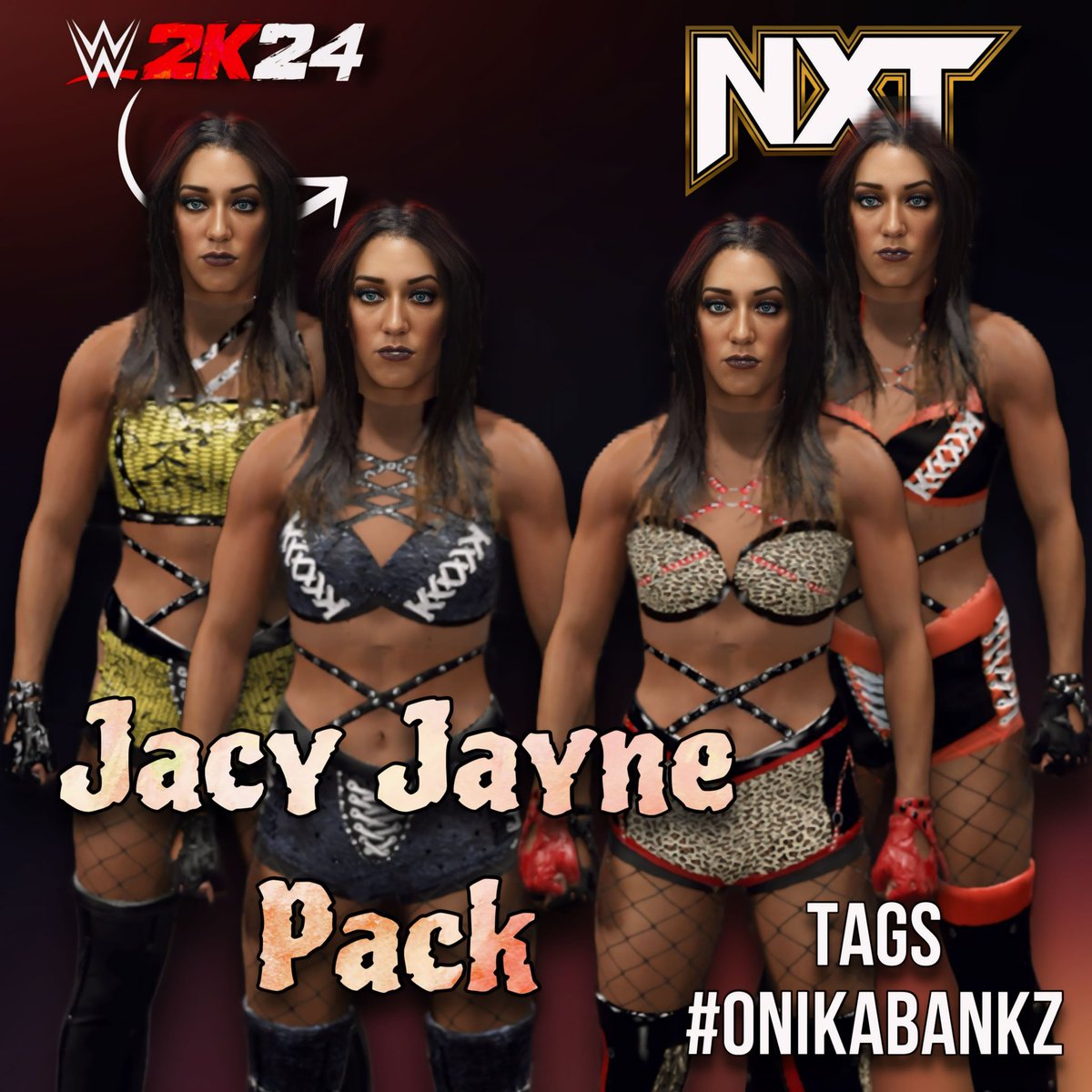 @jacyjaynewwe Gear pack is now available for download on WWE2K24 CC! 🐆 ❤️

Tags - #onikabankz 

#nxt #nxtuk #wwe #wwegames #wwe2k #wwe2k24 #jacyjayne #jacyjaynewwe #impactwrestling #aew #aewdynamite