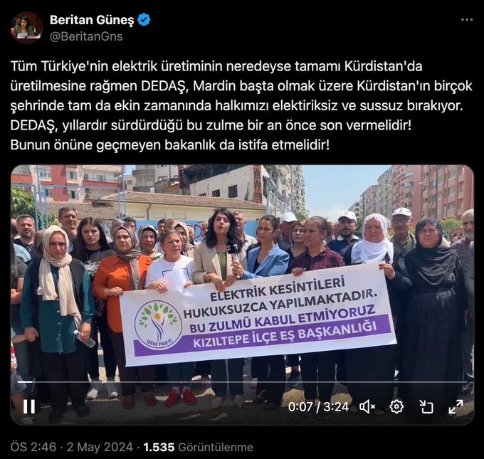 DEM Parti Milletvekili Beritan Güneş haddini aştı. Yüz milyonlarca liralık kaçak elektrik kullanımını burası KÜRDİSTAN diyerek savundu.