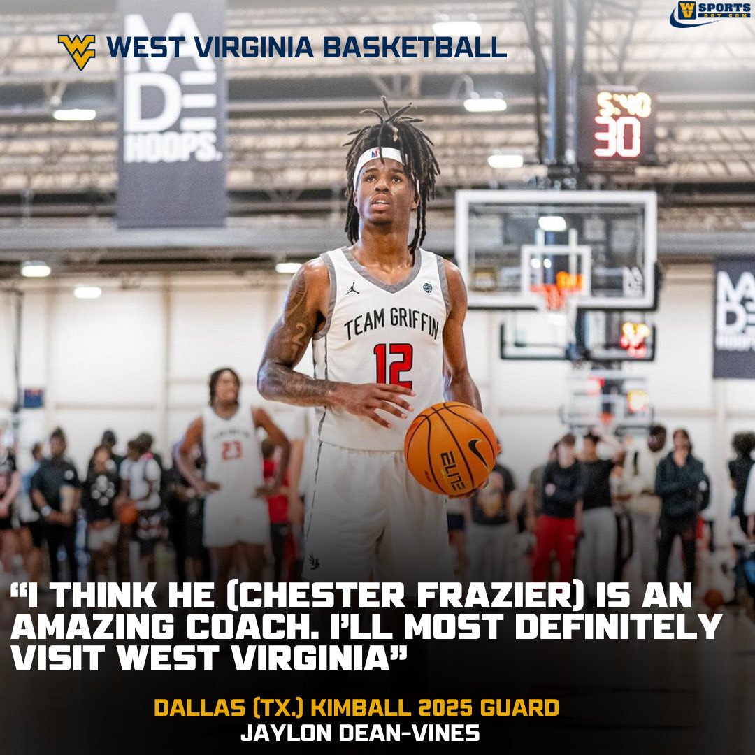 Interview: gowvu.us/cln Dallas (Tx.) Kimball 2025 guard Jaylon Dean-Vines discusses his relationship with #WVU's @WVUCoachFrazier and more. #HailWV