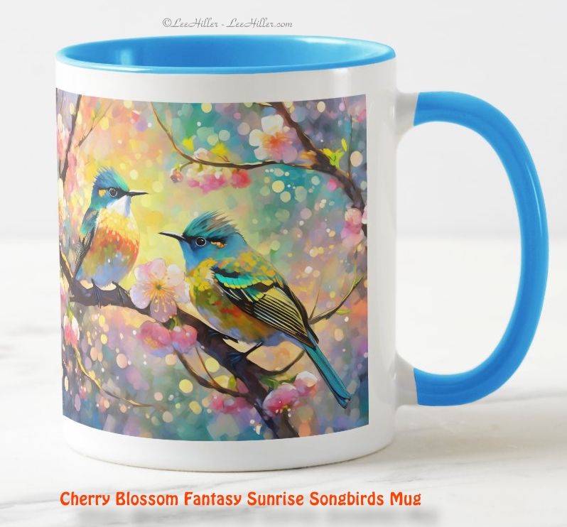 🌸🌿🦜🎑 🌸🌿🦜🎑 🌸🌿 Cherry Blossom Fantasy Sunrise Songbirds Mug #art #fantasyart #fantasy #sunrise #cherryblossoms #songbirds #mug #mugs #coffeelover #tea #coffeemug #gifts #giftideas zazzle.com/cherry_blossom…