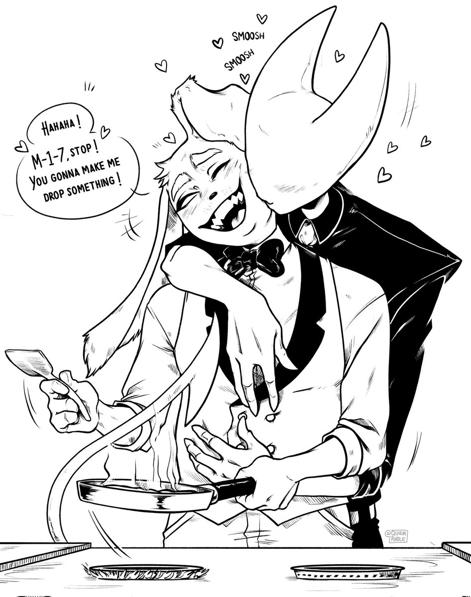 EVERYONE LOOK 🥺❤️ @quiem_rhole made this stunning art of my OCs Azul and M-1-7 AND I'M SO HAPPY 🥺❤️❤️❤️😭 THE GAYSSS #HazbinHotel #HazbinHotelOC