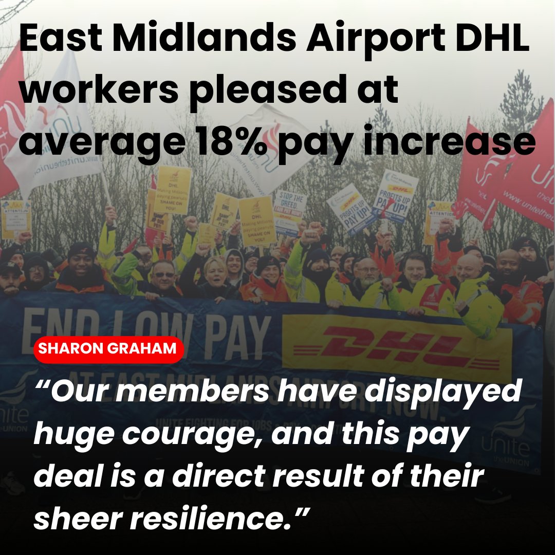 🔥UNITE WIN🔥 Our @EMA_Airport @Dhlaviation members have displayed huge courage. This hard-fought victory demonstrates that @unitetheunion does what it says on the trade union tin. We fight for and improve the #JobsPayConditions of our members. ➡️ unitetheunion.org/news-events/ne…