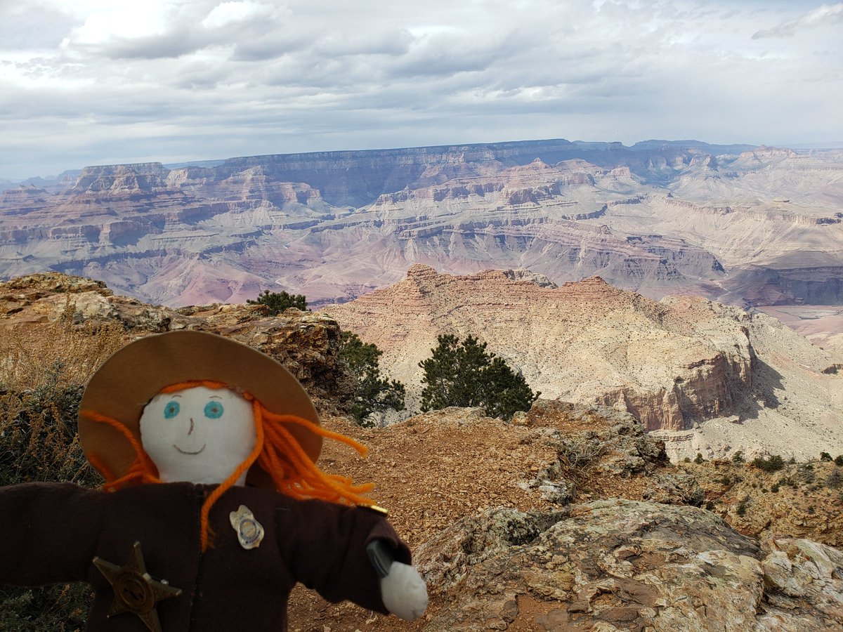 Ranger Sarah views the Grand Canyon.  The story of the formation of the Grand  Canyon begins almost 2 billion years ago with the formation of the igneous   metamorphic rocks of the inner gorge. Above these old rocks lie layer upon layer of sedimentary rock.