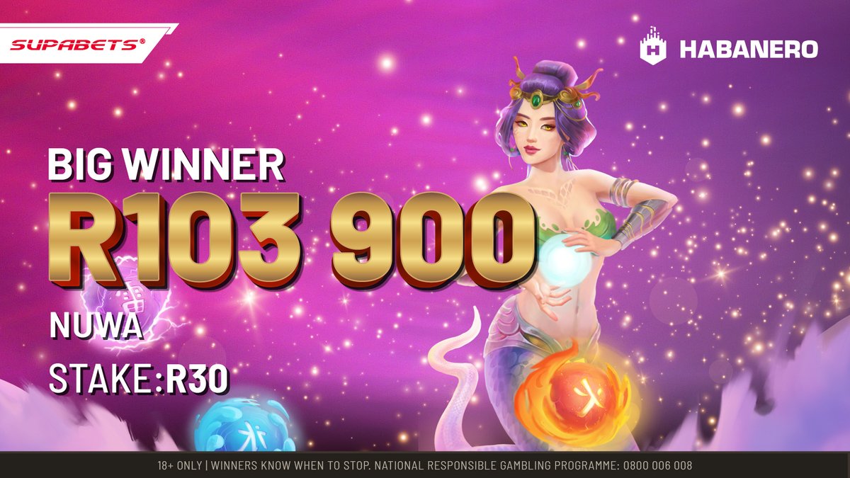 🎰R30 ↗️ R103 900!
🤯Can you believe it?! 🥳Congratulations to you #Supacrew on your BIG WIN with Nuwa! 🎉Here's to more spins and wins fit for a legend!

Do you want to become the next legend?
PLAY NOW: eacdn.pulse.ly/xnsgrbd78i