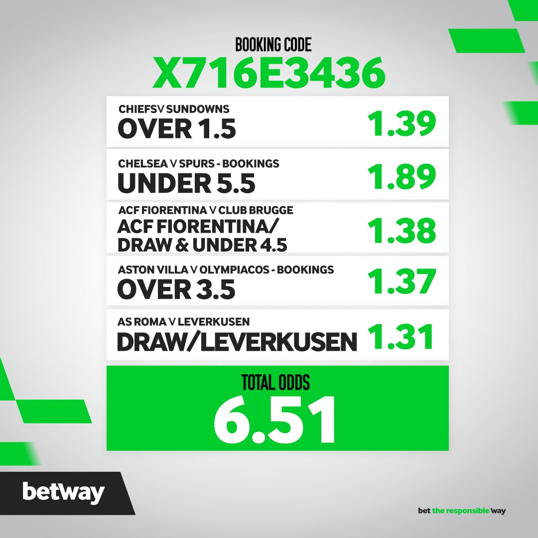Betway Squad 📣📣📣

Betty presents to you the Thursday Betslip 🔥🔥🔥

Bet Code: X716E3436

BET NOW 👉 bit.ly/3A4KXvJ-Betway…

Azishe

#BetwaySquad