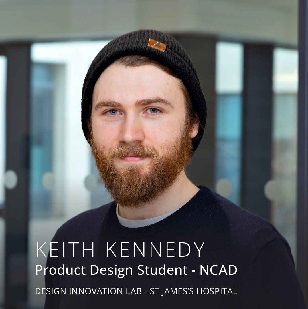 The hospital's Design Innovation Lab welcome students on internship programmes, such as Keith Kennedy, Product Design Intern from @NCAD_Dublin who just finished a 12 week placement, delivering on projects in Theatre, Endoscopy and General Wards. Thank you for everything, Keith!