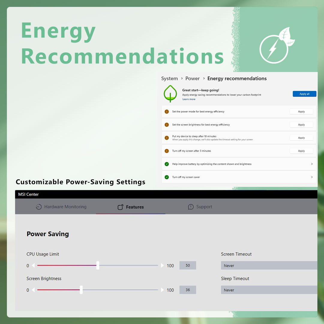 Take a step towards a greener and more eco-conscious future with MSI🌱🌍

Introducing MSI Power Meter, a software helps you track and optimize your energy consumption for a more sustainable computing experience. 

Learn more 👉 msi.gm/power-meter

#ProSeries #AllinOnePC