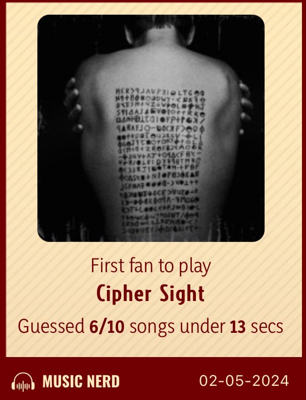 having too much fun playing this and cipher sight isn’t 10/10 cause there isn’t ten songs if you wanna play go to musicnerd.io