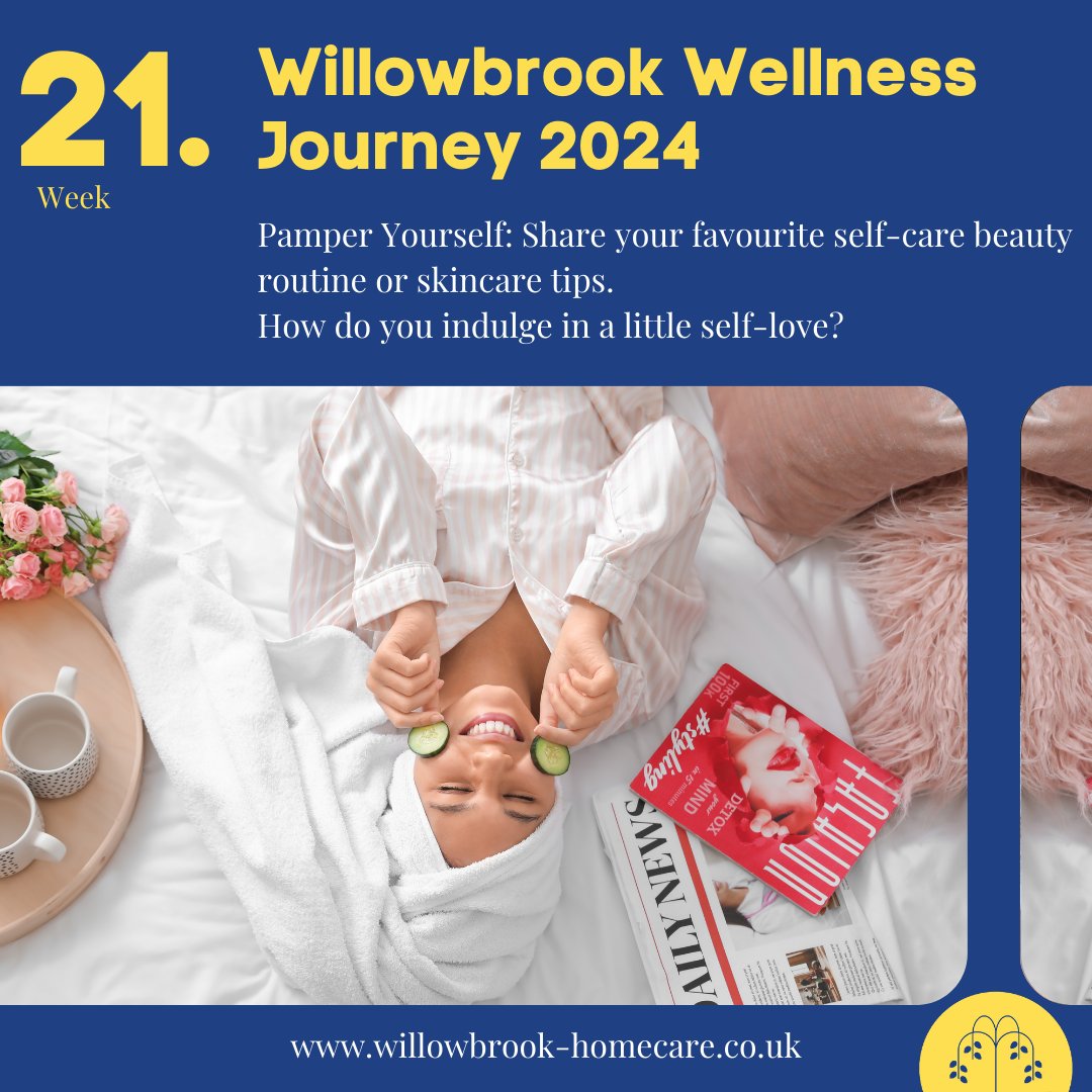 🌿Willowbrook Wellness Journey - Week 21:

Pamper Yourself: Share your favourite self-care beauty routine or skincare tips.

How do you indulge in a little self-love?

🌺 #PamperYourself #WillowbrookWellness #Willowbrookcares