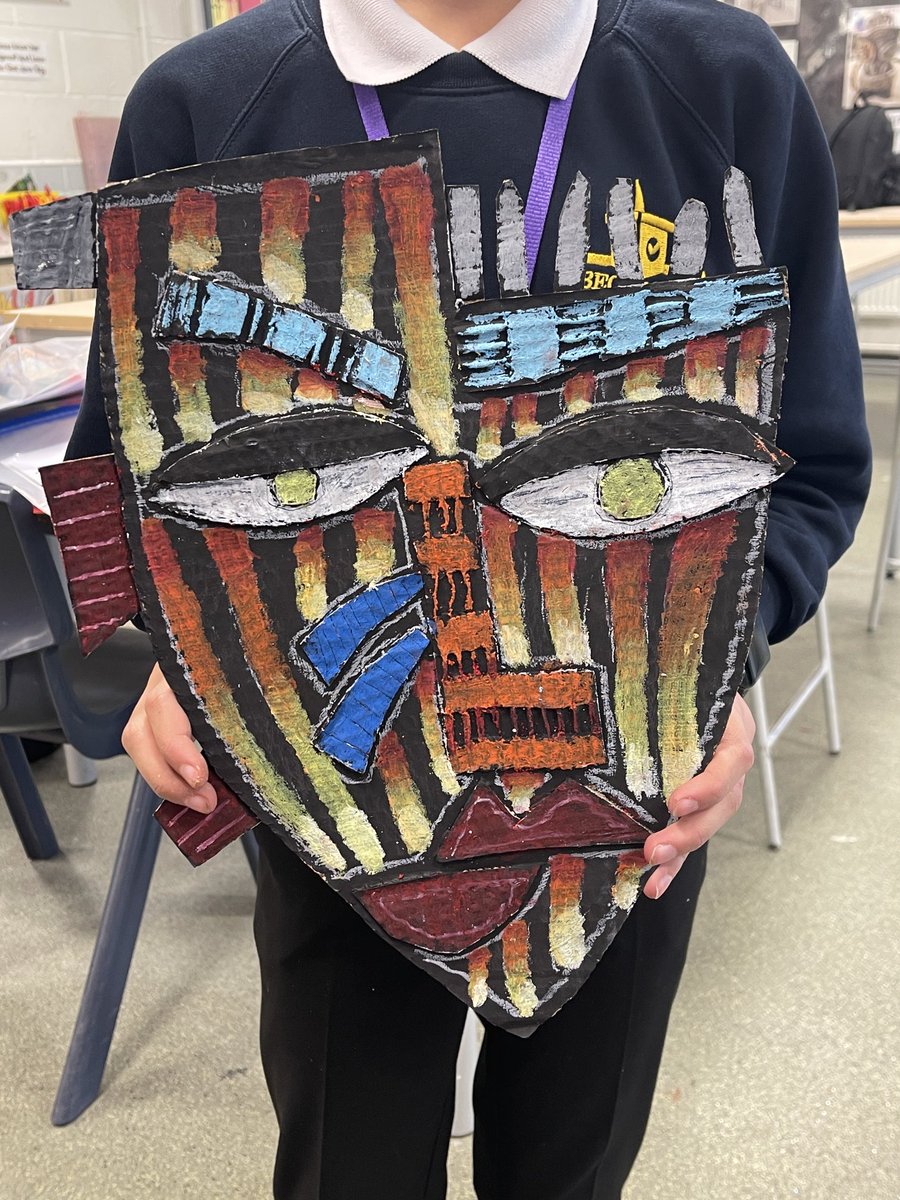 Wow!!!!!!! Jacob in year 7 has produced a STUNNING mixed media mask inspired by cultures from around the world! Well done you superstar! #masks #workdclass #beckfootart #skills