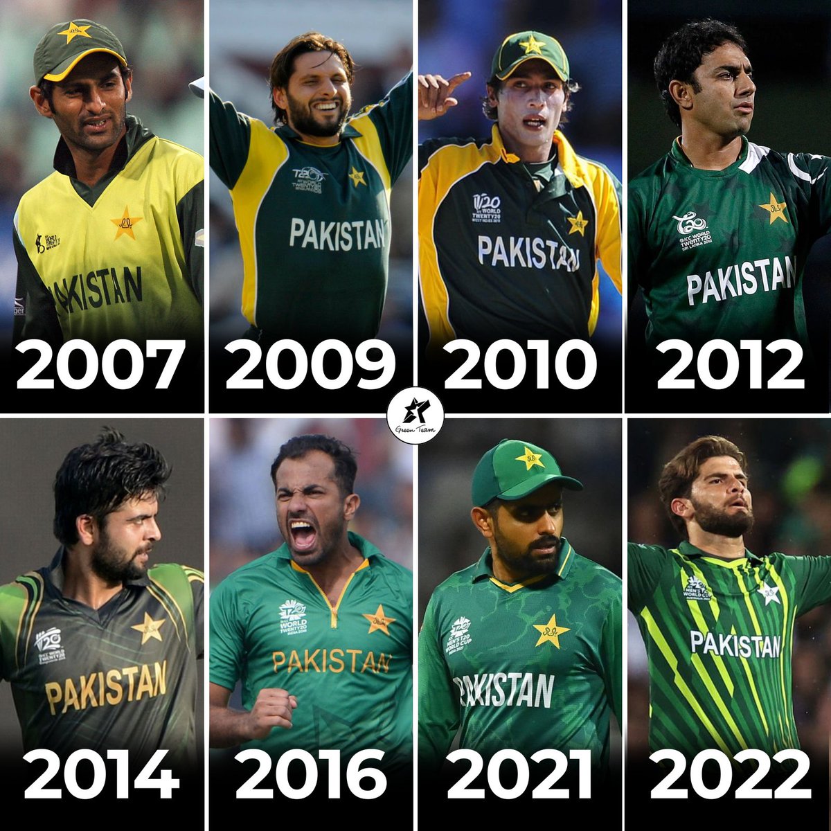 With PCB soon to unveil the 2024 T20 World Cup kit, here are Pakistan's previous kits they have worn over other tournaments. 👕

Which T20 World Cup kit is your favourite? 😍

#T20WorldCup | #Cricket | #GreenTeam | #OurGameOurPassion | #KhelKaJunoon