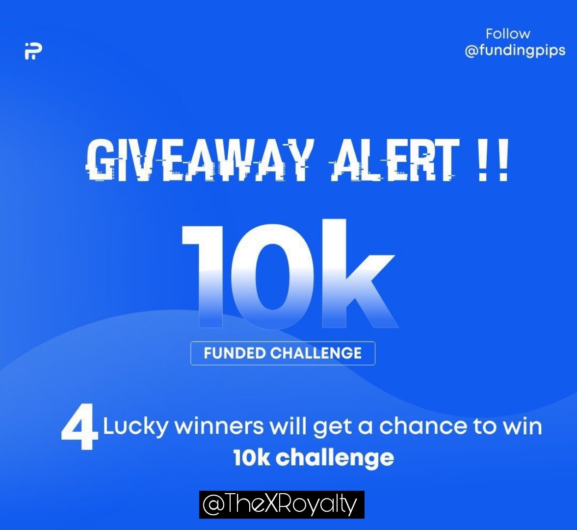 FUNDINGPIPS 4 x 10,000$ Giveaway 🎁 1. Follow @fundingpips,@khldfx,@TheXRoyalty, @ronna256 @Nonya_Trades 2. Join discord: shorturl.at/dIN47 3. Like , Retweet + Pinned post and Tag 3 friends 4. Sign up with my link in bio for 5% off on any (1st) challenge purchase