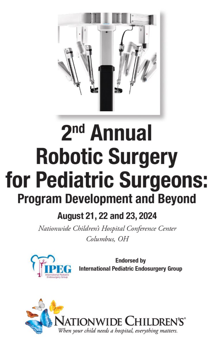 Marc Michalsky, MD, MBA (@marcmichalskymd) on Twitter photo Join Dr. Steve Rothenberg and other amazing faculty at the Second Annual #RoboticSurgery for Pediatric Surgeons Conference (Aug 21-23) in Columbus! Learn more - nationwidechildrens.org/for-medical-pr… <a href="/NCHPedSurg/">Nationwide PedSurg</a> <a href="/IPEGSurgery/">IPEG</a> <a href="/NCHforDocs/">Nationwide Children's Clinical & Research Updates</a> <a href="/KarenDiefenbach/">Karen Diefenbach </a> <a href="/RMHCFamily/">Rocky Mountain Hospital for Children</a> <a href="/Zamurai1617/">Irving J. Zamora</a> Join Dr. Steve Rothenberg and other amazing faculty at the Second Annual #RoboticSurgery for Pediatric Surgeons Conference (Aug 21-23) in Columbus! Learn more - nationwidechildrens.org/for-medical-pr… <a href="/NCHPedSurg/">Nationwide PedSurg</a> <a href="/IPEGSurgery/">IPEG</a> <a href="/NCHforDocs/">Nationwide Children's Clinical & Research Updates</a> <a href="/KarenDiefenbach/">Karen Diefenbach </a> <a href="/RMHCFamily/">Rocky Mountain Hospital for Children</a> <a href="/Zamurai1617/">Irving J. Zamora</a>