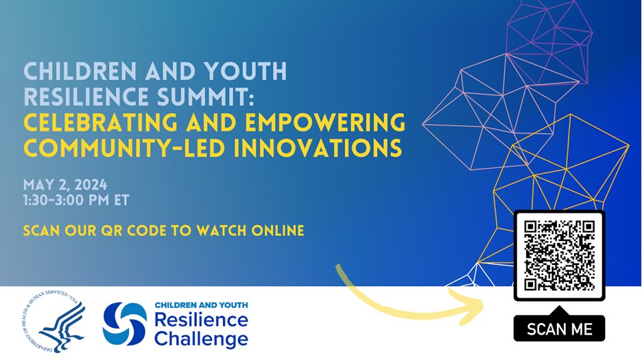 Today at 1:30pm ET, join us LIVE for the Innovators Showcase at the Children and Youth Resilience Summit, featuring 14 community-led innovations and their unique stories of impact, growth, and learning on promoting children and youth resilience. hhs.gov/live