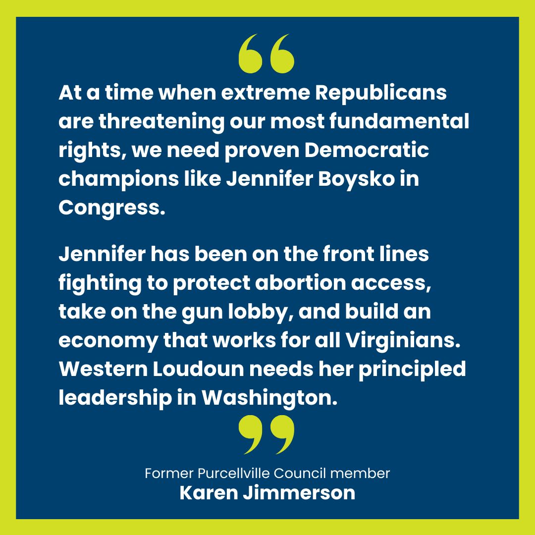 Karen Jimmerson is a dedicated public servant who always puts people over politics. Karen has a commitment to transparent, accountable leadership that expands opportunity. I am honored to have her support.
 #Endorsement  #TeamBoysko #VA10