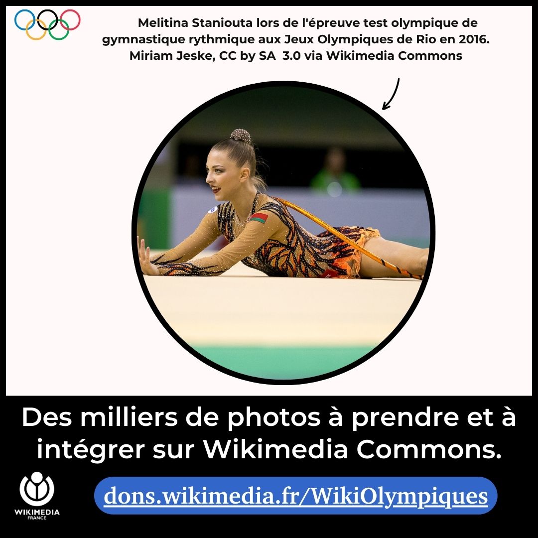 📷Melitina Staniouta lors de l'épreuve test olympique de gymnastique rythmique aux Jeux Olympiques 2016 à Rio. 👐Vous profitez de cette photo grâce au travail de milliers de bénévoles qui enrichissent la médiathèque @wikiCommons. Faites un don dons.wikimedia.fr/WikiOlympiques…
