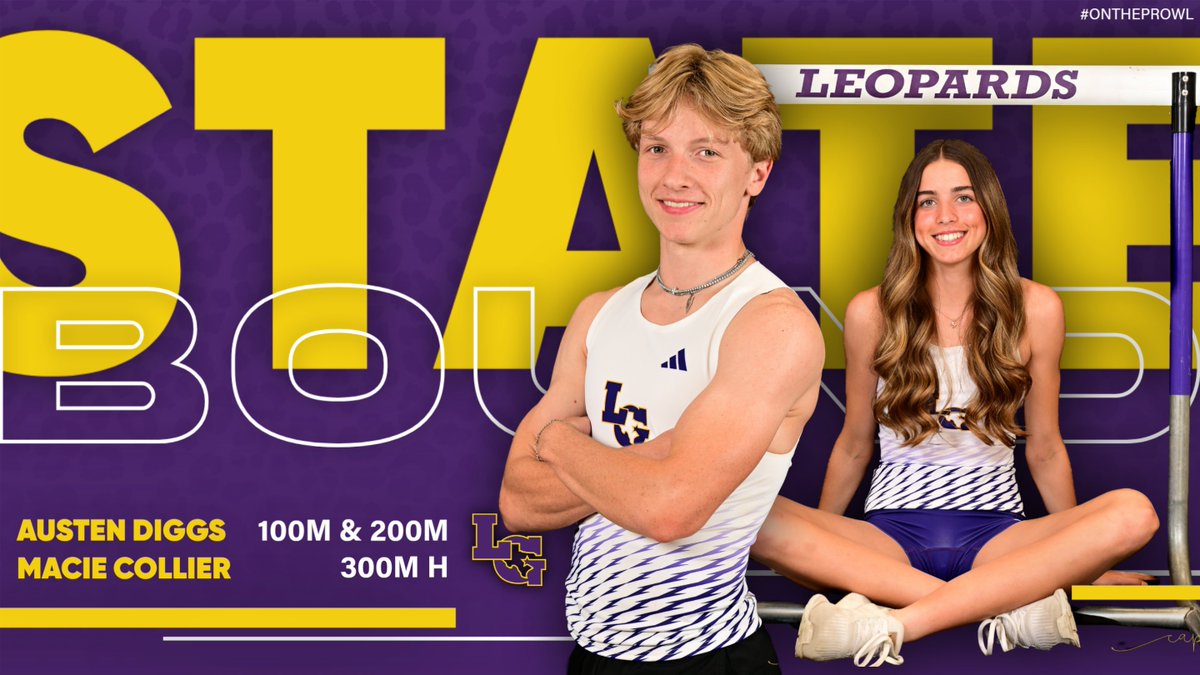 Congratulations to SR Austen Diggs & FR Macie Collier for qualifying for the UIL State track meet! Running begins today at 5pm. Austen will race at 6:05pm & 7:30pm. Macie will take the track at 7:10pm. We wish both of these athletes the best of luck as they compete! #OnThePROWL