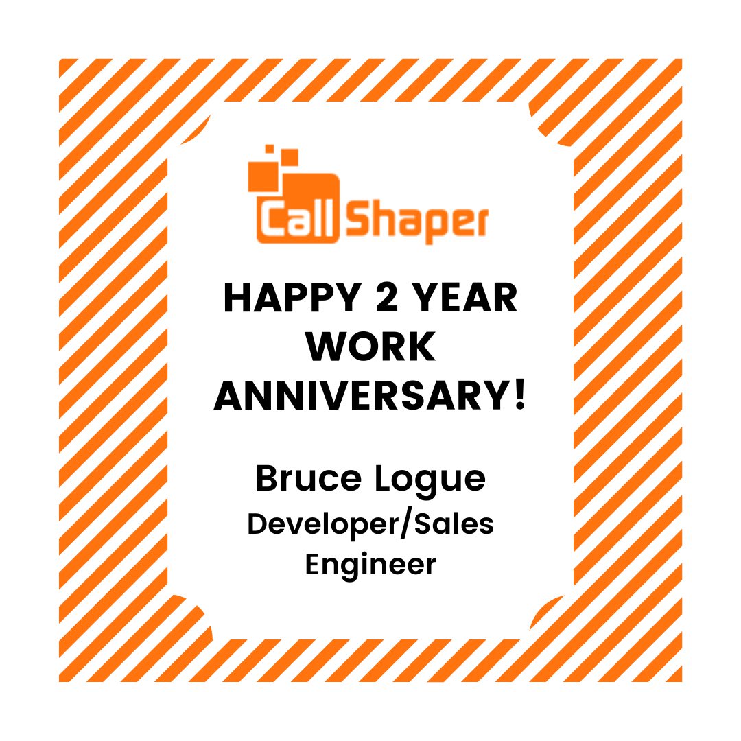 Happy 2nd Work Anniversary to Bruce! We are very thankful for everything that you do for CallShaper🎉 

#callshaper #employeeappreciation #workanniversary #developer #salesengineer