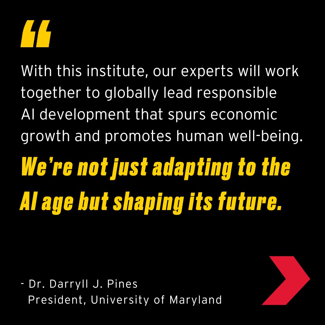 #UMD is proud to be a leader in the emerging AI age. With our new AI Interdisciplinary Institute at Maryland, we are prepared to help shape the future through cutting-edge innovation alongside responsible and ethical development: go.umd.edu/4cMk5DB #AIMaryland