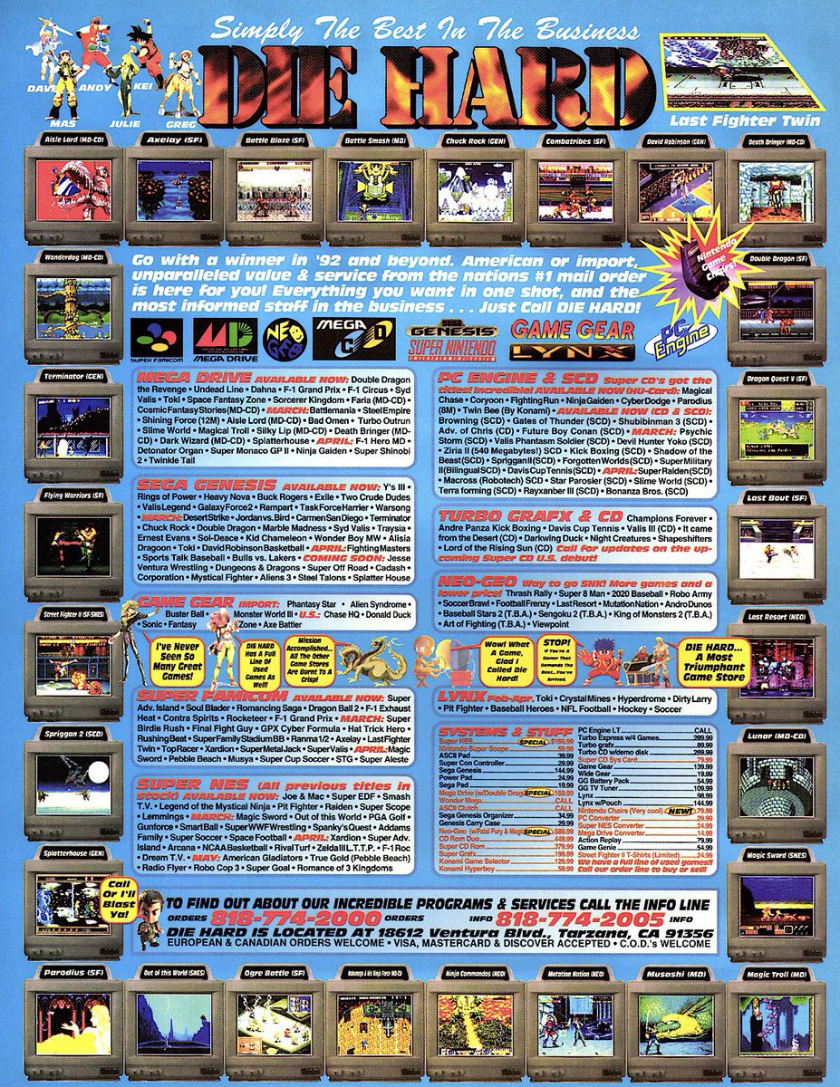 The Die Hard GameFan mail order catalogues were just as busy as the magazine that followed… 👀 

#GameFan #Design #RetroGaming #Sega #Nintendo #PCengine #MegaDrive #SuperFamicom #NeoGeo