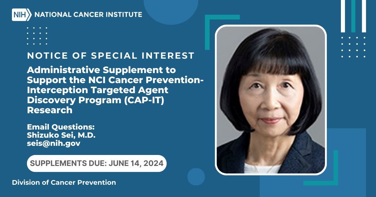 This #NOSI encourages current @theNCI grant or cooperative agreement awardees to collaborate with @NCICAPIT centers on Cancer Prevention-Interception Targeted Agent Discovery Program research. Apply today: buff.ly/3xYHcLb #CancerResearch