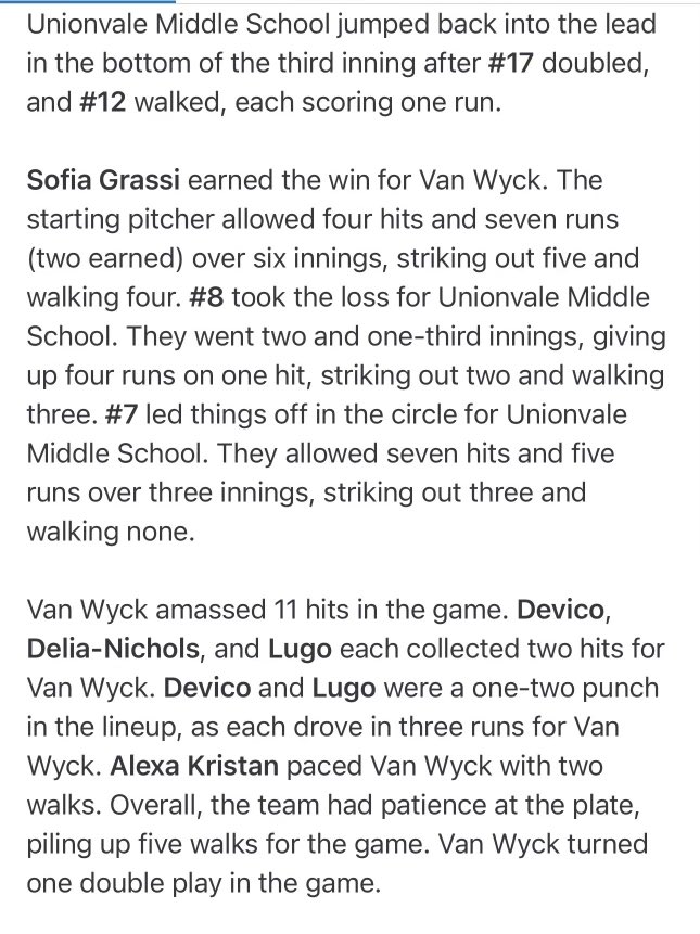 𝘼-𝙏𝙧𝙖𝙞𝙣 🚂 𝙂𝙤𝙚𝙨 𝘽𝙤𝙤𝙢 💥

Congrats to Alaina Lugo for launching a 3-run 💣 yesterday! Alaina continued her hot streak going 2-for-4 with 3 RBIs in Van Wyck’s win over Unionvale MS. #GDTBAH #DogsUp 🐾 🥎 💪