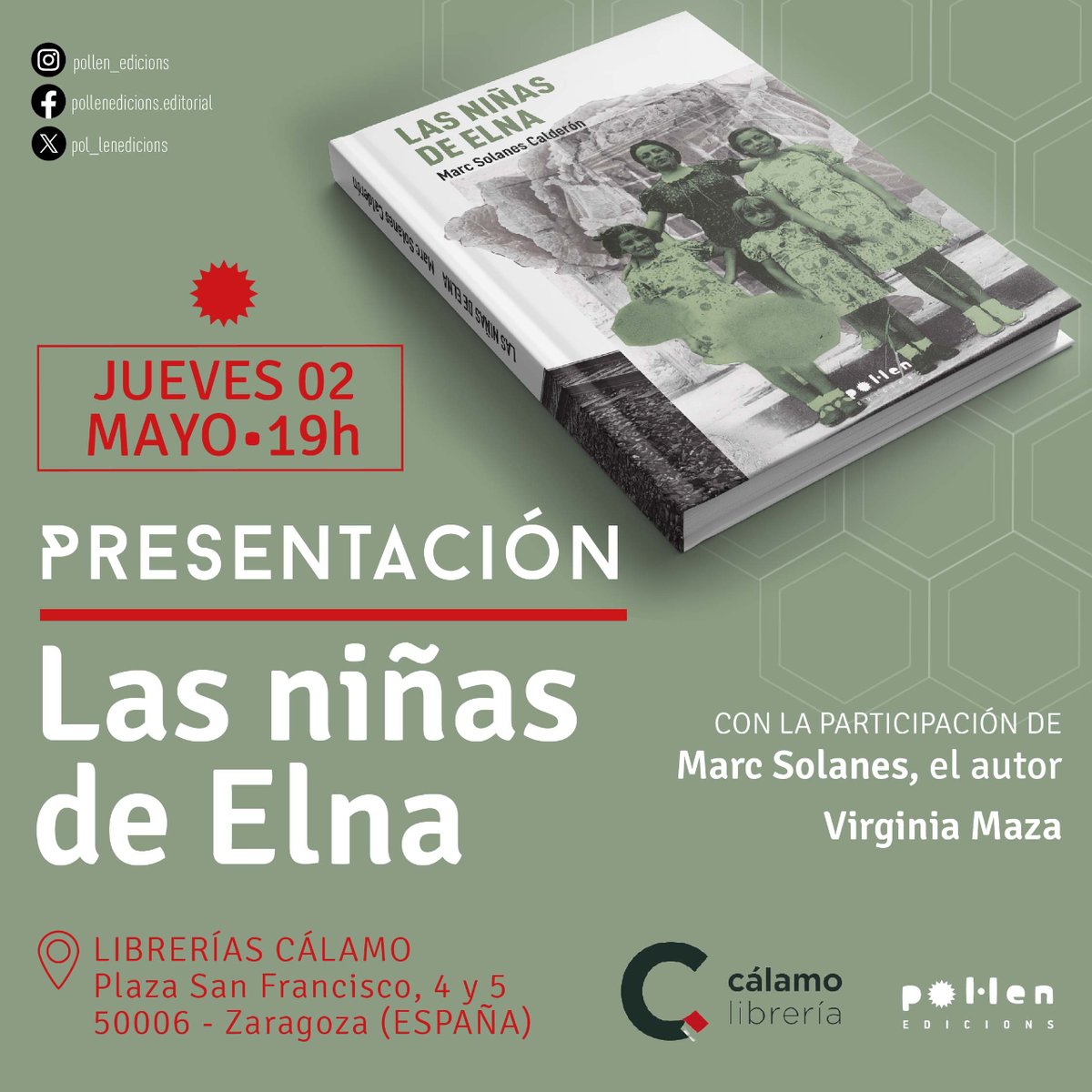 🔴¡¡RECUERDA!!🔴  📗@marcsolanesc presenta 'Las niñas de Elna', obra publicada por @pol_lenedicions   🤝Conversará con @der_taifun   @libreriasdezgz @LibreriasCEGAL