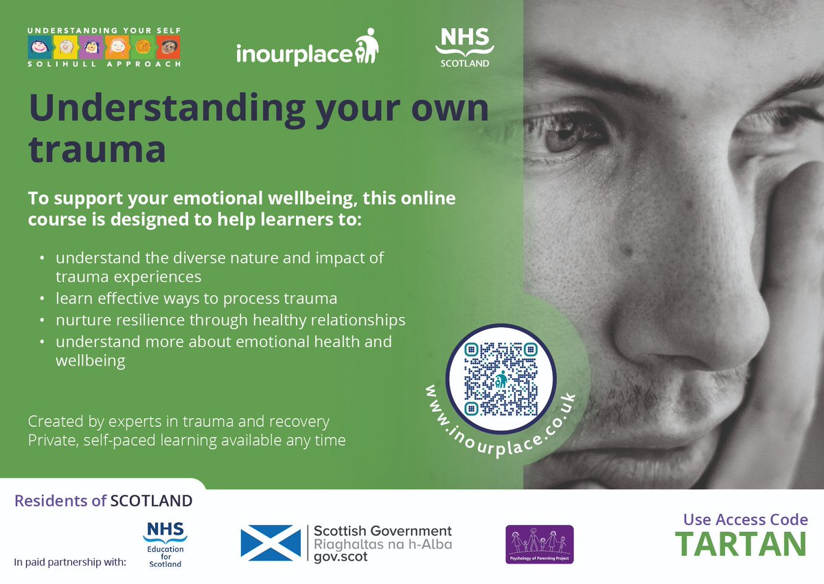 This Maternal Mental Health Awareness Week discover online courses for parents from the Solihull Approach. ‘Understanding your own trauma’ can help support mental health & family wellbeing. For those living in Scotland, courses are free - inourplace.co.uk/scotland @scotgovhealth
