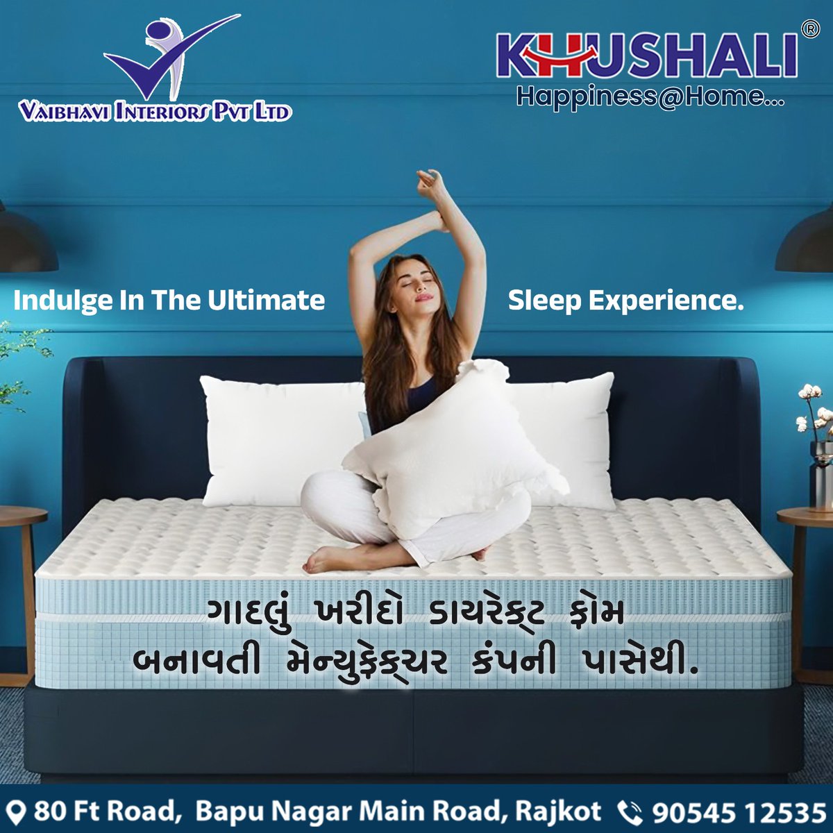 Indulge in the Ultimate Sleep Experience 
.
.
.
#vaibhaviinteriorpvtltd #mattress #vaibhavi #interior #khushali #happineshome #softmattress #bed #bedroom #sleep #guarantee #15years #sleepbetter #healthysleep #SleepBetterFeelBetter #bedmattress #retail #Retailor #bestquality